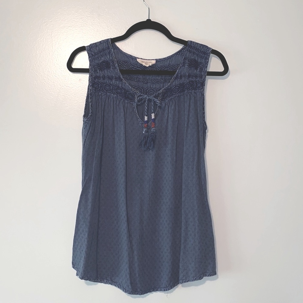 Luna Moon Embroidered Tank with Beaded Tassels